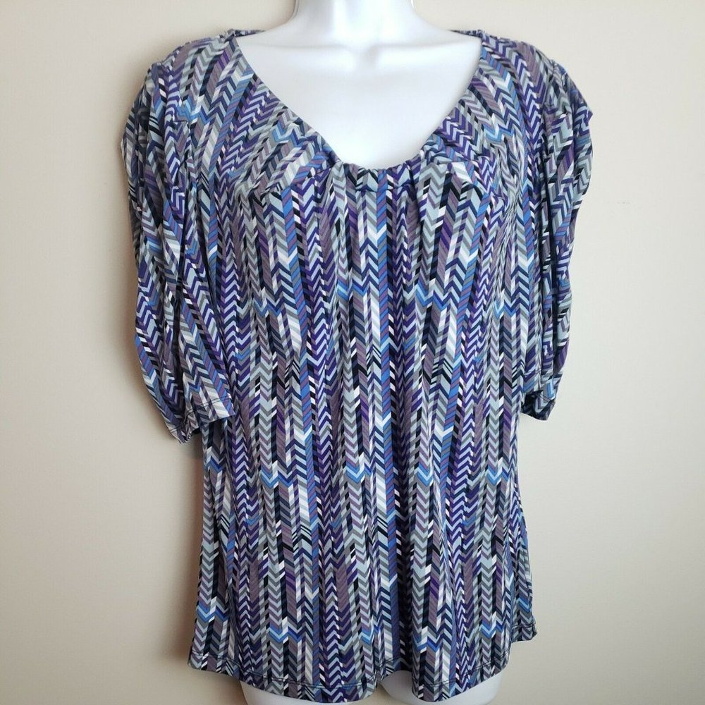 East 5th Womens Top Large Short Sleeve Puprle/blue Milticolor